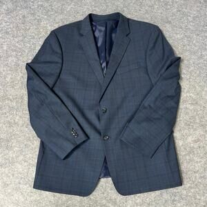 Tommy Hilfiger Men’s Blazer Suit Jacket & Pants Set Navy Blue Plaid Button Up